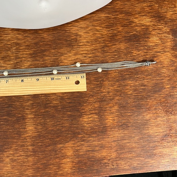 Five Strand Silver Tone Chain Choker w/Pearls - Picture 8 of 10